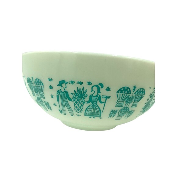 Pyrex 2.5QT Cinderella Mixing Bowl 443 Turquoise White REVERSE Amish Butterprint - Picture 8 of 10